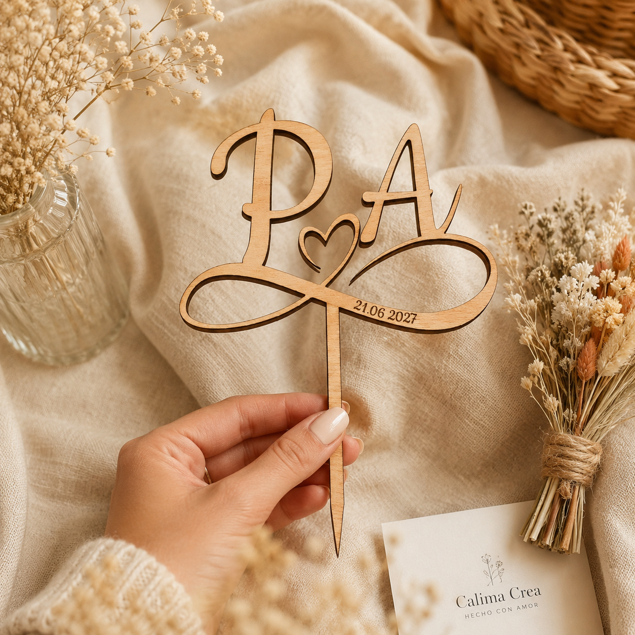 Topper para Tarta Personalizado — Iniciales y Fecha