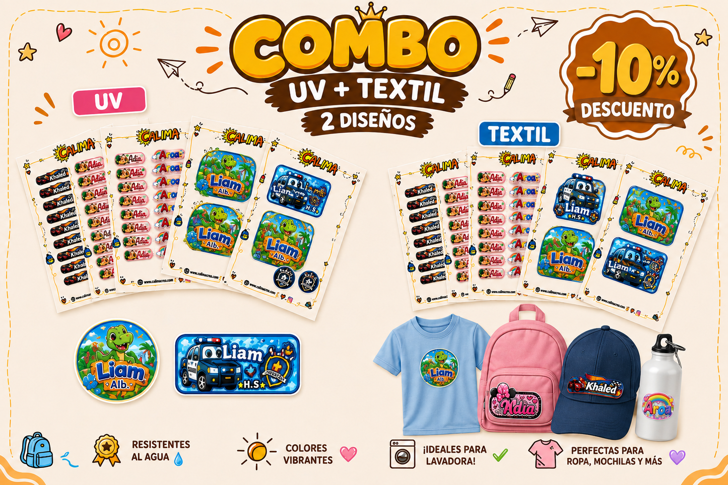 Combo Vuelta al Cole: Etiquetas DTF Textil + DTF-UV