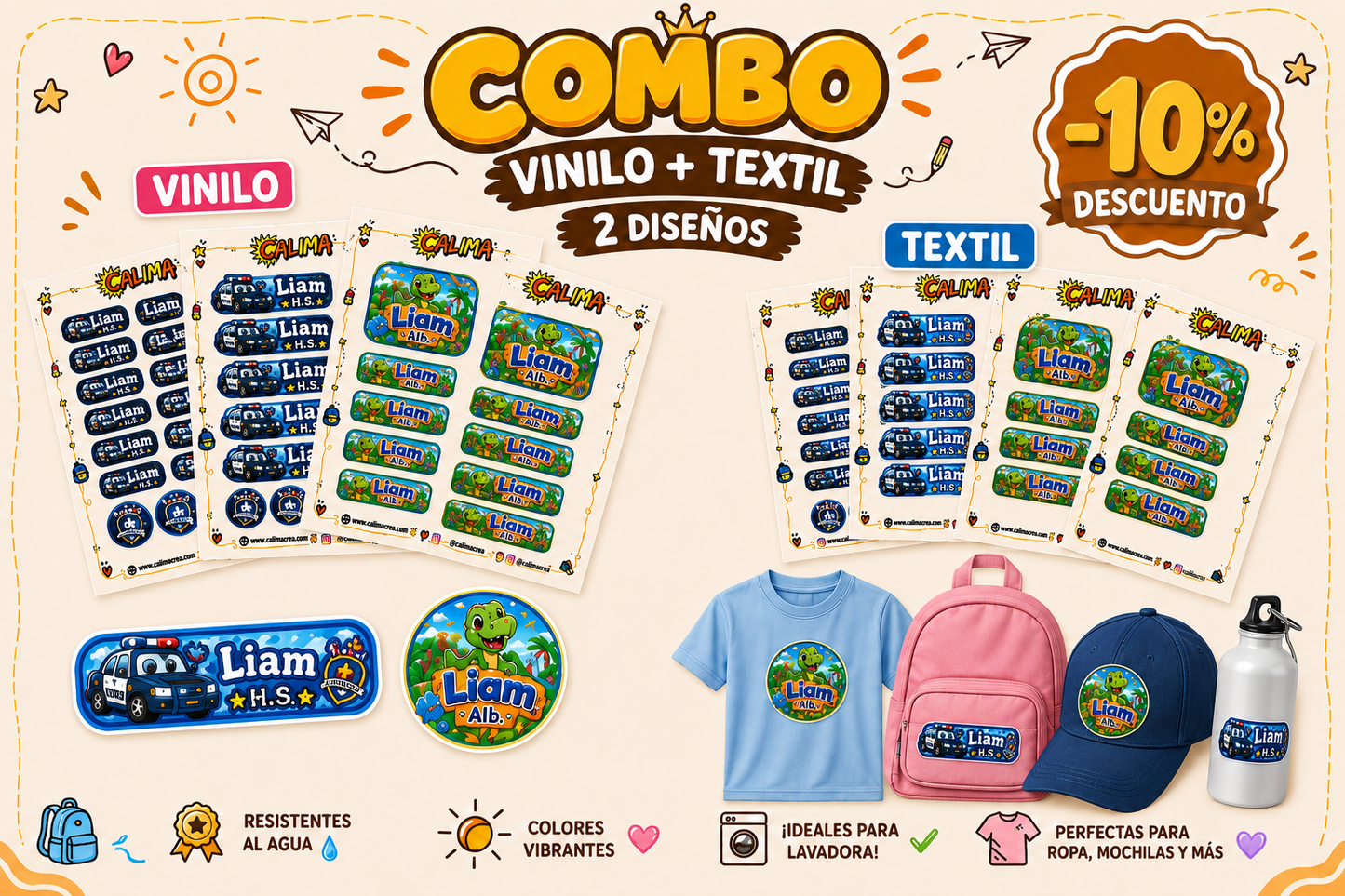 Combo Vuelta al Cole: Etiquetas DTF Textil + Vinilo