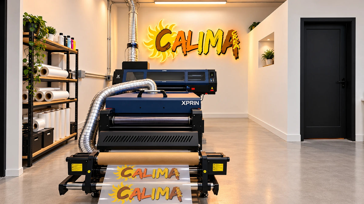 Impresora DTF en el taller de Calima Crea imprimiendo DTF por metros