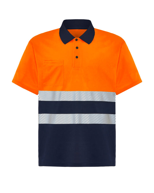Polo Manga Corta - Navy / Orange Fluor