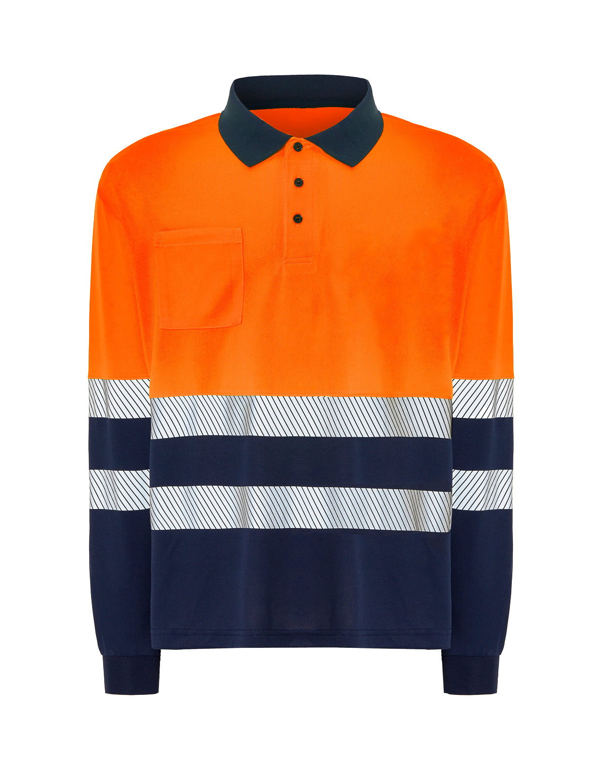 Polo Manga Larga - Navy / Orange Fluor