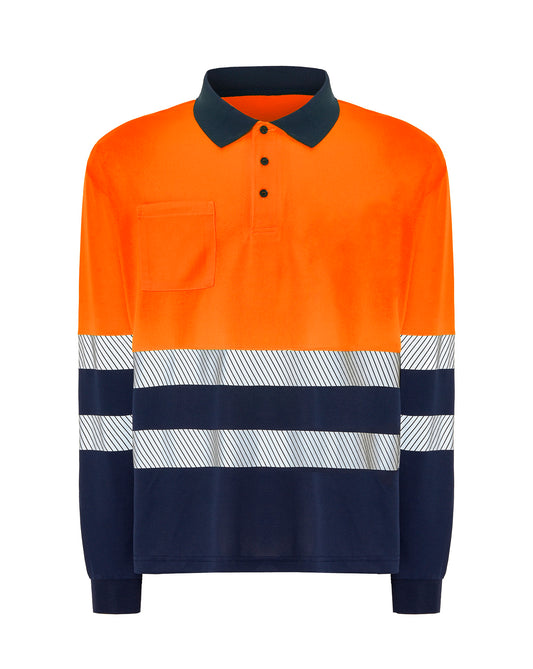 Polo Manga Larga - Navy / Orange Fluor