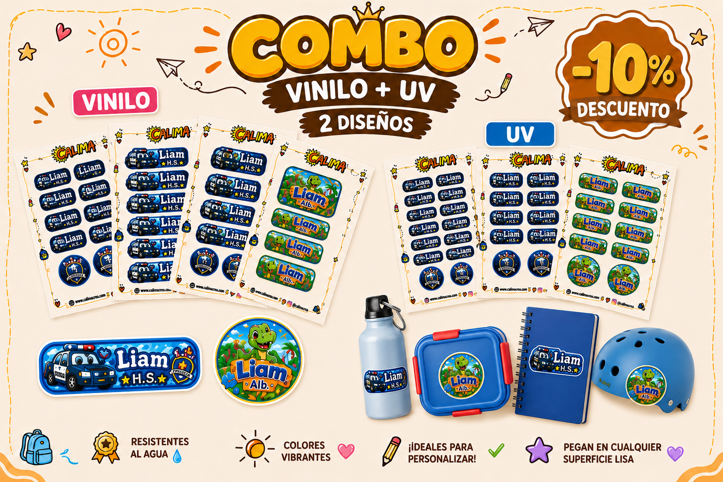 Combo Vuelta al Cole: Etiquetas DTF-UV + Vinilo