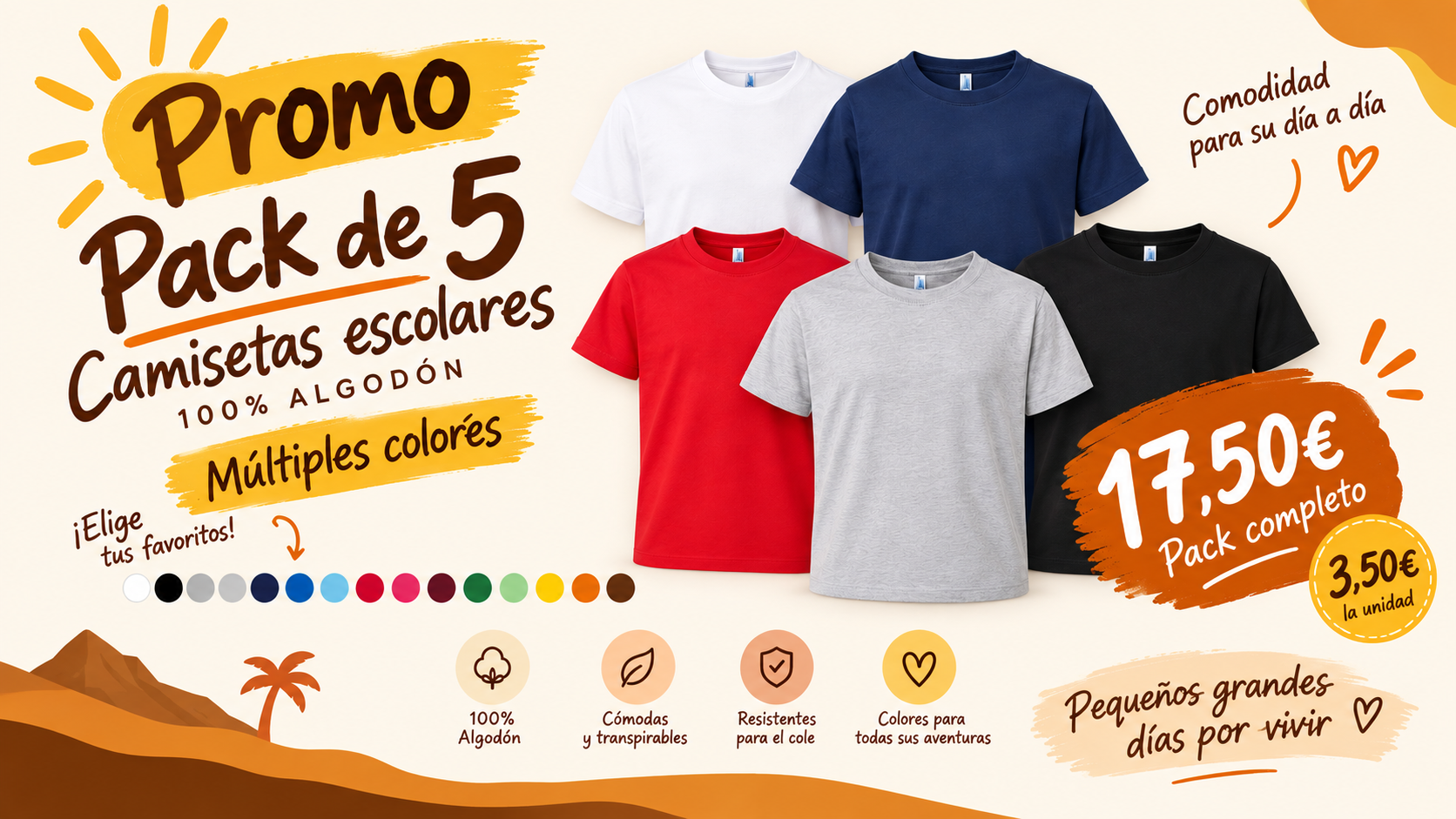 Promo Pack de 5 · Camisetas Escolares por 17,50 €